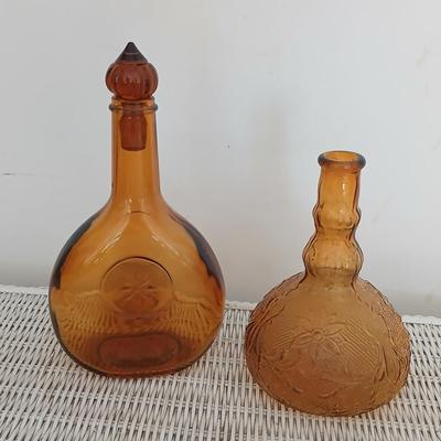 Pair of Vintage Amber Glass Decanters