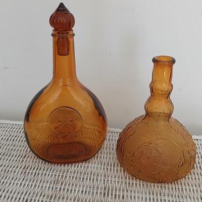 Pair of Vintage Amber Glass Decanters