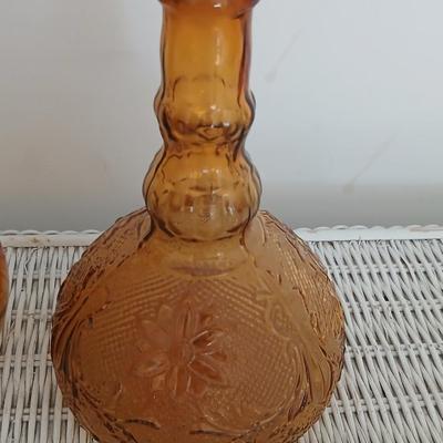Pair of Vintage Amber Glass Decanters