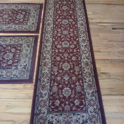 Set of 3 Matching Shaw Living Accent Rugs – Red & Beige Floral Pattern