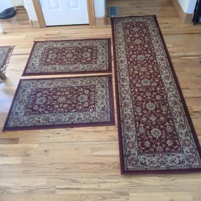 Set of 3 Matching Shaw Living Accent Rugs – Red & Beige Floral Pattern