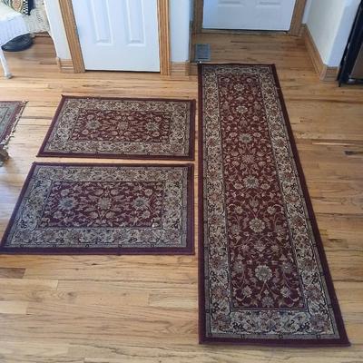 Set of 3 Matching Shaw Living Accent Rugs – Red & Beige Floral Pattern