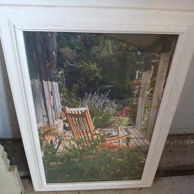 Two rolls of landscape fabric, ceramic pot, wooden frame and more