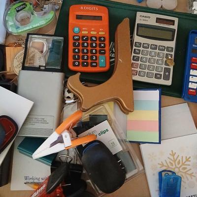 Office drawer - with Oak desk top organizer - white board, calculator, writing utensils, glue and more