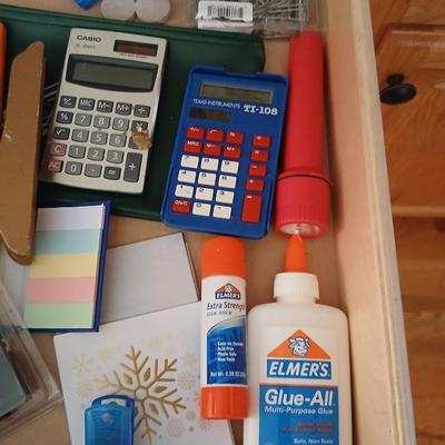Office drawer - with Oak desk top organizer - white board, calculator, writing utensils, glue and more