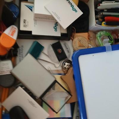 Office drawer - with Oak desk top organizer - white board, calculator, writing utensils, glue and more