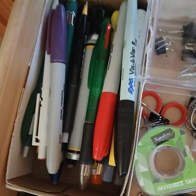 Office drawer - with Oak desk top organizer - white board, calculator, writing utensils, glue and more