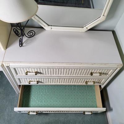 LOT 3B: Bassett White Three Drawer Vanity with Lamp