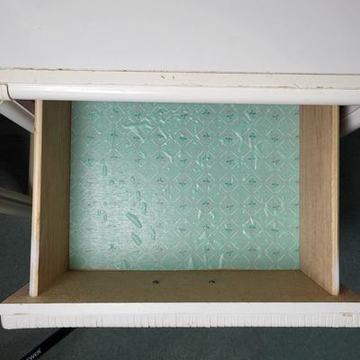 LOT 4B: Bassett Four Drawer White Desk with Top Shelving and Chair Included