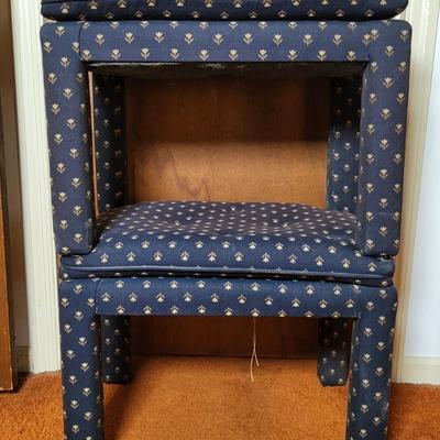 LOT 12B: Pair of Matching Blue Pillowtop Ottoman's and Antique Wooden Clothing Rack