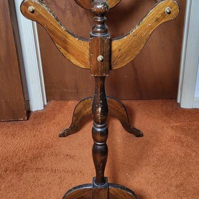 LOT 12B: Pair of Matching Blue Pillowtop Ottoman's and Antique Wooden Clothing Rack
