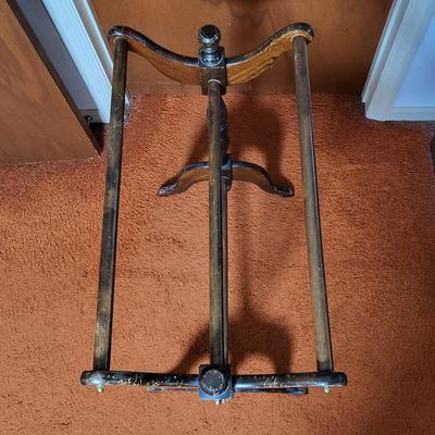 LOT 12B: Pair of Matching Blue Pillowtop Ottoman's and Antique Wooden Clothing Rack