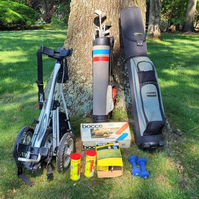 LOT 19G: Lot of Sporting Equipment Including Golf Clubs, Bocce and More