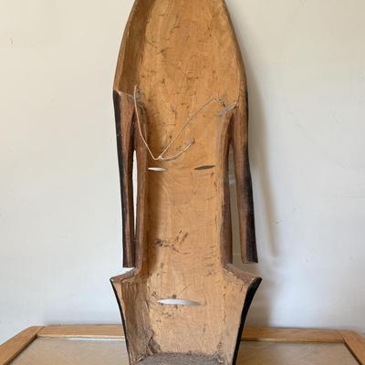 LOT 42L: African Style Wall Mask, Wood Candle Holder & Long Serving Dish