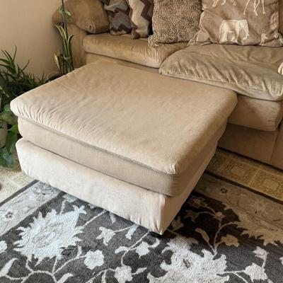 LOT 48F: Pair of Loveseats w/ Decorative Pillows & Rolling Ottoman