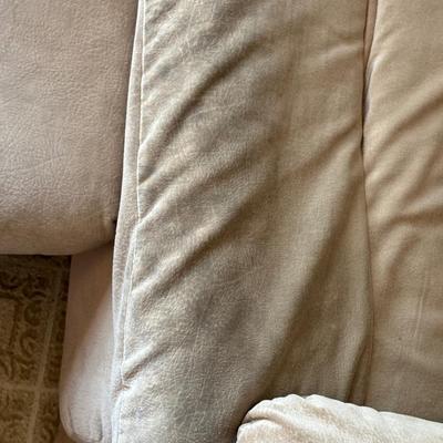 LOT 48F: Pair of Loveseats w/ Decorative Pillows & Rolling Ottoman
