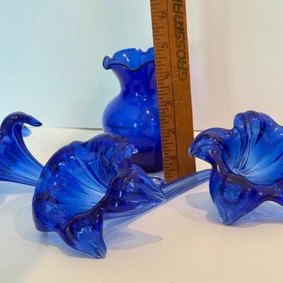 LOT 50F: Cobalt Blue Glass Flowers & Small Vase