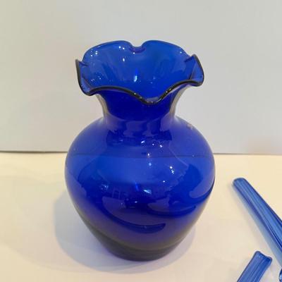 LOT 50F: Cobalt Blue Glass Flowers & Small Vase