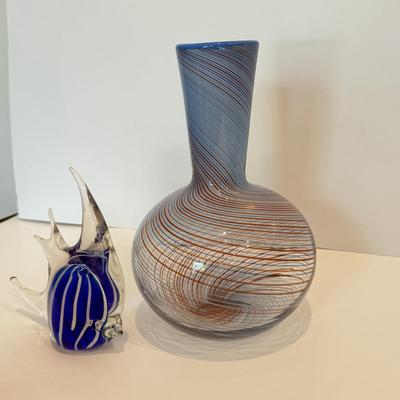 LOT 51F: Dansk International 1970s Mezza Filigrana Swirl Art Glass Bud Vase & Robert Held Art Glass Heart & Paperweight