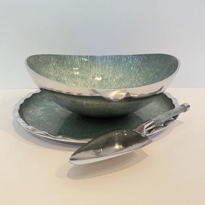 LOT 52F: Vintage Teal & Chrome Serving Set