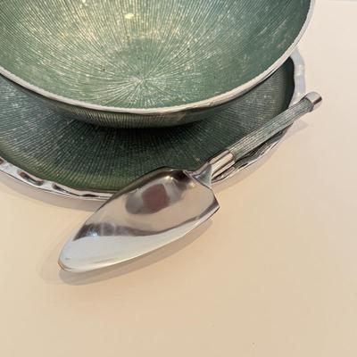 LOT 52F: Vintage Teal & Chrome Serving Set