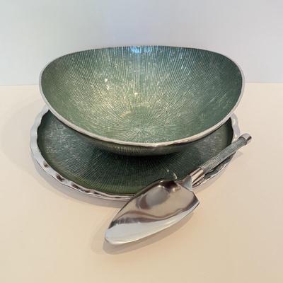 LOT 52F: Vintage Teal & Chrome Serving Set
