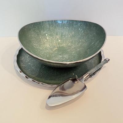 LOT 52F: Vintage Teal & Chrome Serving Set