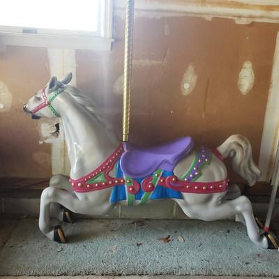 LOT 61G: Vintage Carousel Horse with Brass Pole