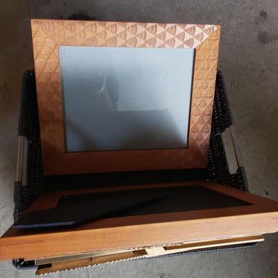 LOT 65G: Large Assortment of Beautiful Decorative Frames; Brass, Wood, and Metal in Baskets