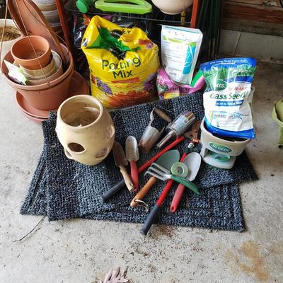 LOT 71G: Garden and Yard Cleanout; Tools, Firewood Rack, Strawberry Pot & Planters, Soil, and More