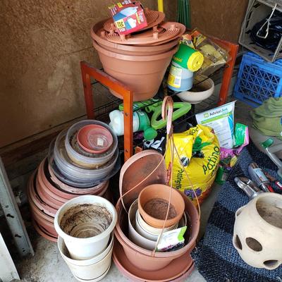 LOT 71G: Garden and Yard Cleanout; Tools, Firewood Rack, Strawberry Pot & Planters, Soil, and More