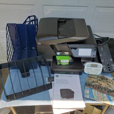 LOT 74G: Office Equipment; P-Touch Labeler, HP Office Jet Printer, Desk Organization, and More