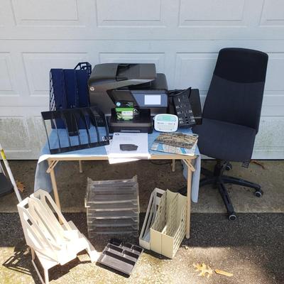 LOT 74G: Office Equipment; P-Touch Labeler, HP Office Jet Printer, Desk Organization, and More