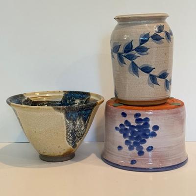 LOT 101F: Three Glazed Pottery Pieces - 2 Signed