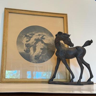LOT 102F: Vintage Pharaoh's Horses Framed Poster & Horse Statue