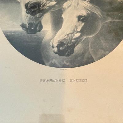 LOT 102F: Vintage Pharaoh's Horses Framed Poster & Horse Statue