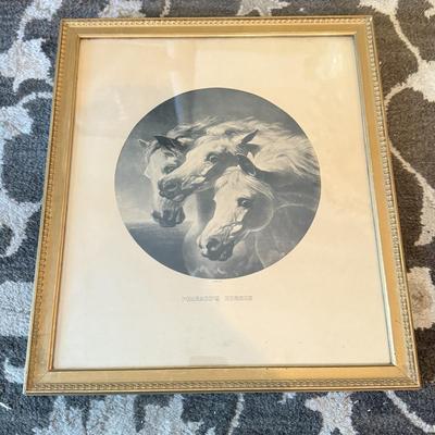 LOT 102F: Vintage Pharaoh's Horses Framed Poster & Horse Statue