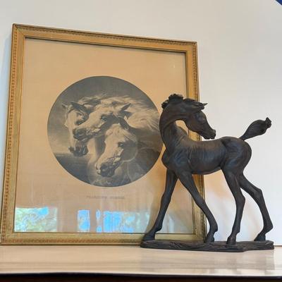 LOT 102F: Vintage Pharaoh's Horses Framed Poster & Horse Statue