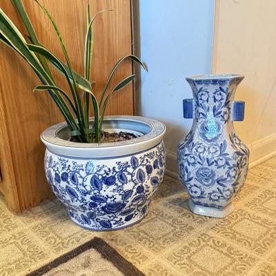 LOT 104F: Snake Plant w/ Blue & White Pottery