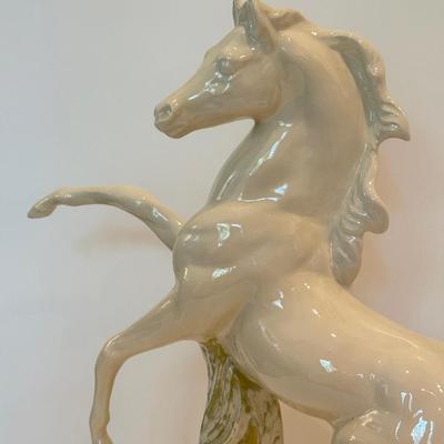LOT 105F: Porcelain Horse Statue & Stone Slab Carving