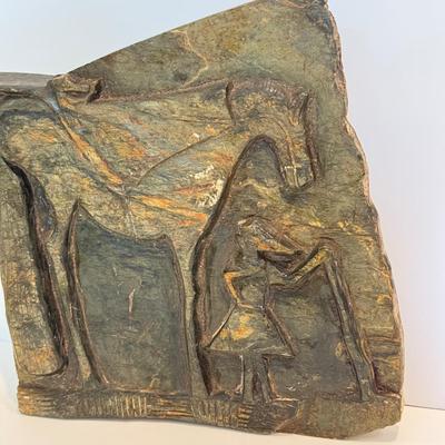 LOT 105F: Porcelain Horse Statue & Stone Slab Carving