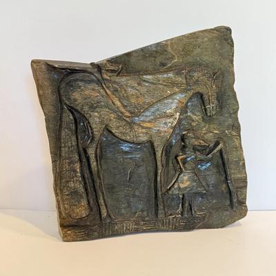 LOT 105F: Porcelain Horse Statue & Stone Slab Carving