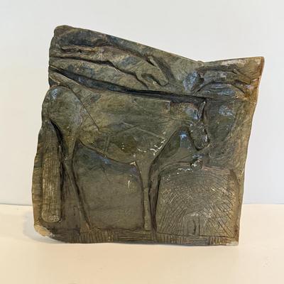LOT 105F: Porcelain Horse Statue & Stone Slab Carving
