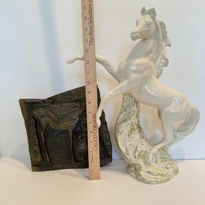 LOT 105F: Porcelain Horse Statue & Stone Slab Carving