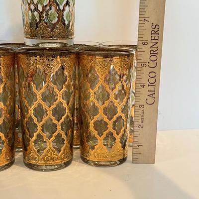 LOT 107F: Fancy Green & Gold Highball Glasses