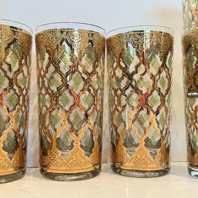 LOT 107F: Fancy Green & Gold Highball Glasses