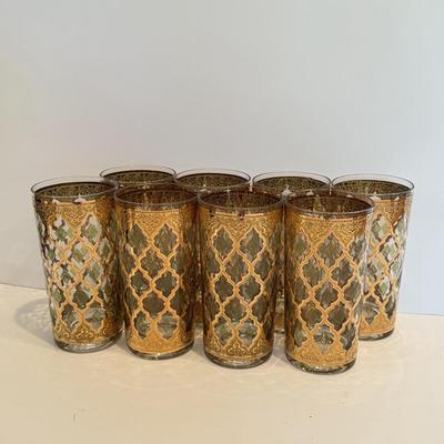 LOT 107F: Fancy Green & Gold Highball Glasses