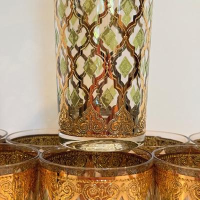 LOT 107F: Fancy Green & Gold Highball Glasses