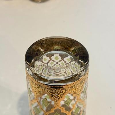 LOT 107F: Fancy Green & Gold Highball Glasses