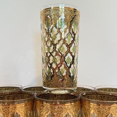 LOT 107F: Fancy Green & Gold Highball Glasses